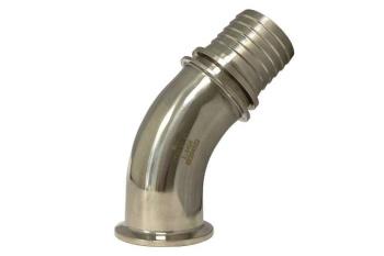 CURVA 45 CLAMP INOX PORTAGOMMA CON ANELLO SOTTOTESTA DIN 32676